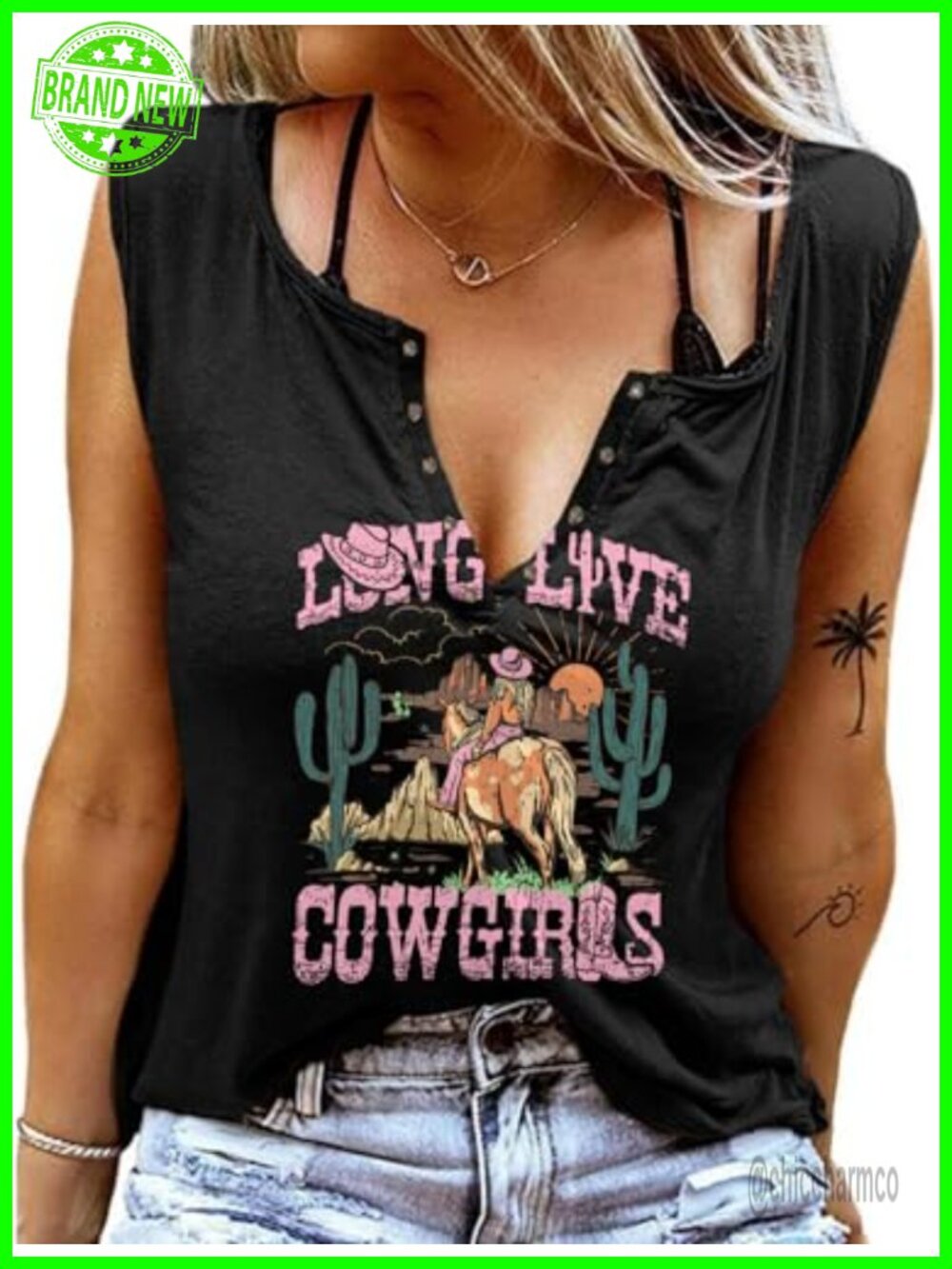 Womens Cowgirl Graphic Tank Top V-Neck Sleeveless Western Concert Tee